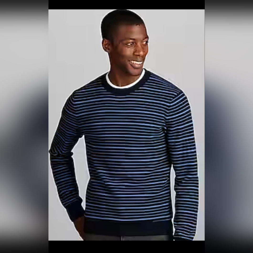 Jos. A. Bank Tailored Fit Textured Stripe Crew Neck Sweater - Xl
